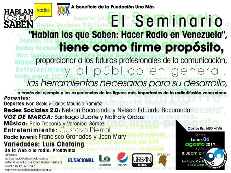 El próximo lunes 6 de agosto se llevará a cabo el Seminario "Hablan los que Saben: Hacer Radio en Venezuela"