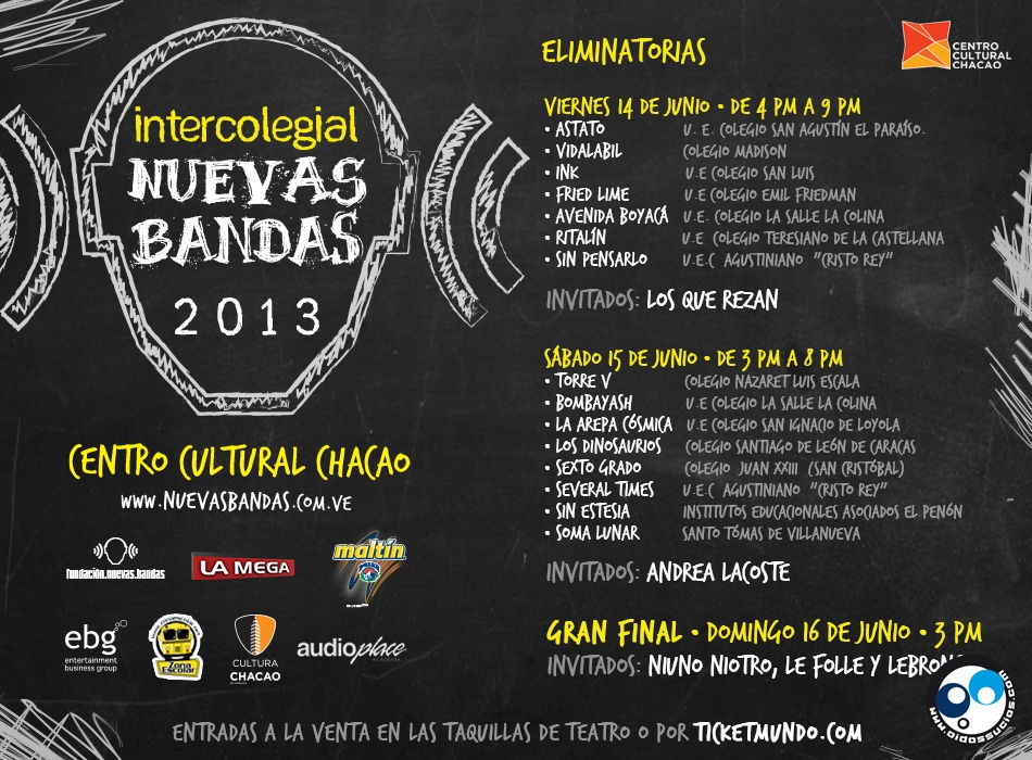 Confirmados los artistas invitados al Intercolegial Nuevas bandas este fin de semana en el Teatro Chacao